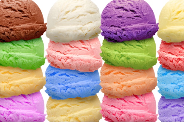 various colored ice cream scoops
