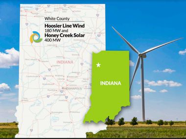 Tri Global Energy is selling a 180-megawatt wind farm and a 400-megawatt solar array in Indiana to Leeward Renewable Energy.