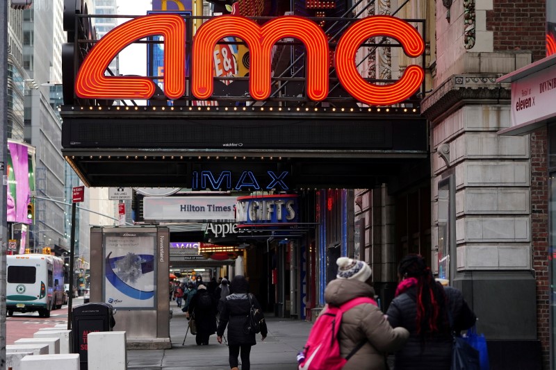 An AMC theatre is pictured amid the coronavirus disease (COVID-19) pandemic in the Manhattan borough of New York City, New York, U.S., January 27, 2021. REUTERS/Carlo Allegri